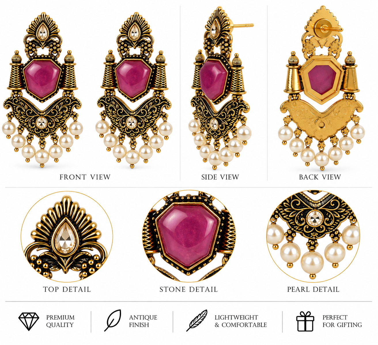 Antique Gold Yellow Stone Jhumka Earrings with Ghungroo Drops