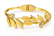 Golden Vine Leaf Cuff Bracelet with Crystal Accents