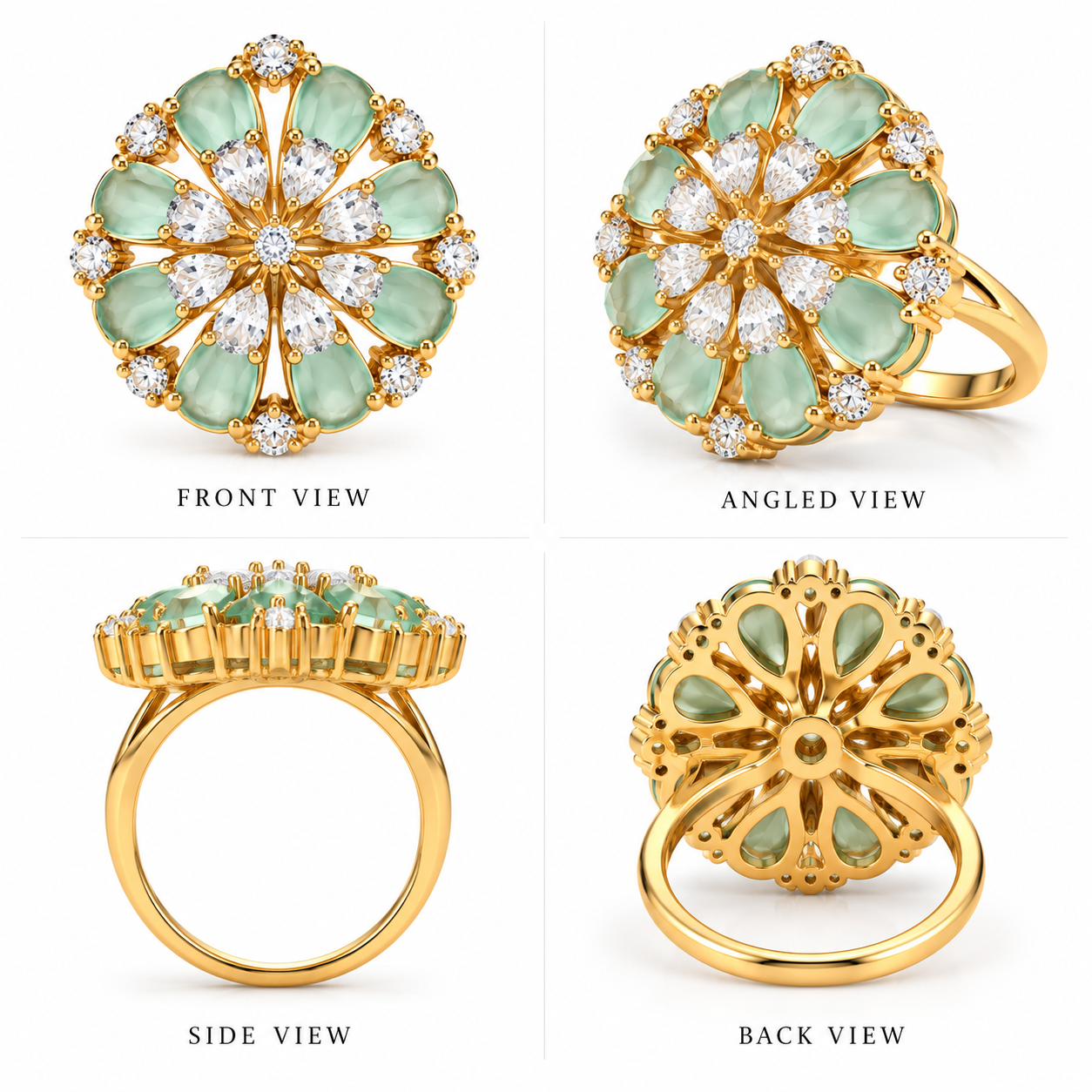 Mint Green Floral Statement Ring