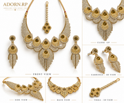 Royal Gold Crystal Statement Necklace Set with Earrings & Maang Tikka