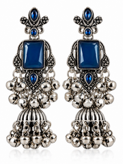 Royal Blue Oxidized Silver Jhumka Earrings
