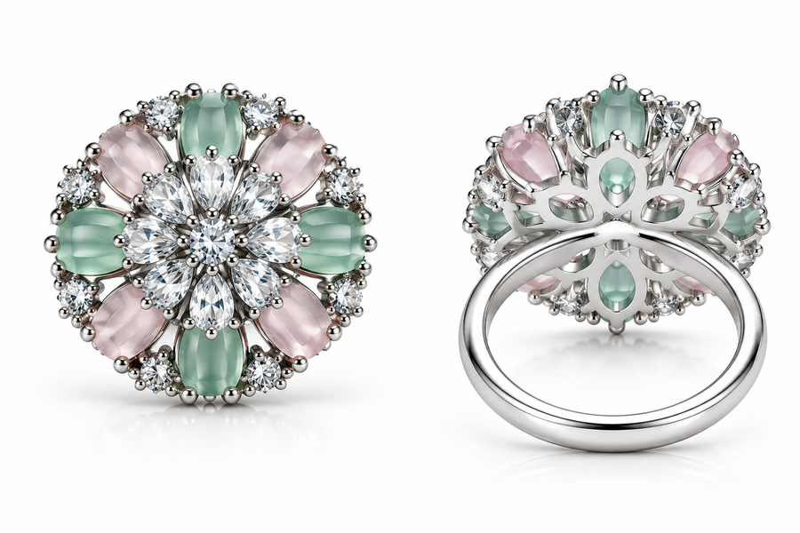 Pastel Bloom Silver Statement Ring