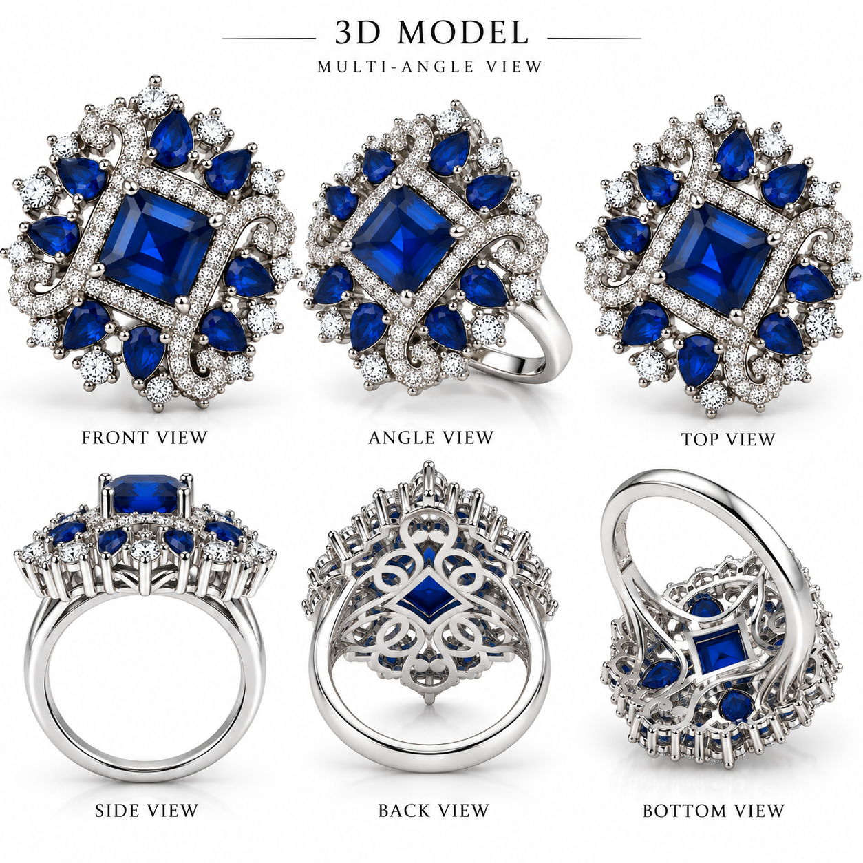 Royal Sapphire Blue Floral Statement Ring