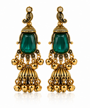 Antique Gold Emerald & Ruby Jhumka Earrings