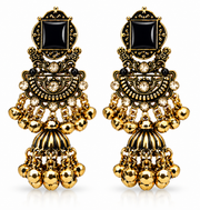 Royal Antique Jhumka Earrings with Statement Stone & Golden Ghungroo