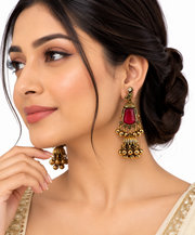 Antique Gold Emerald & Ruby Jhumka Earrings