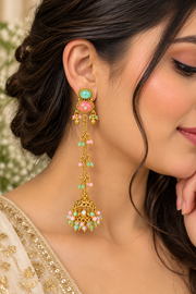 Pastel Pearl Cascade Long Jhumka Earrings