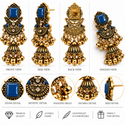 Royal Antique Jhumka Earrings with Statement Stone & Golden Ghungroo