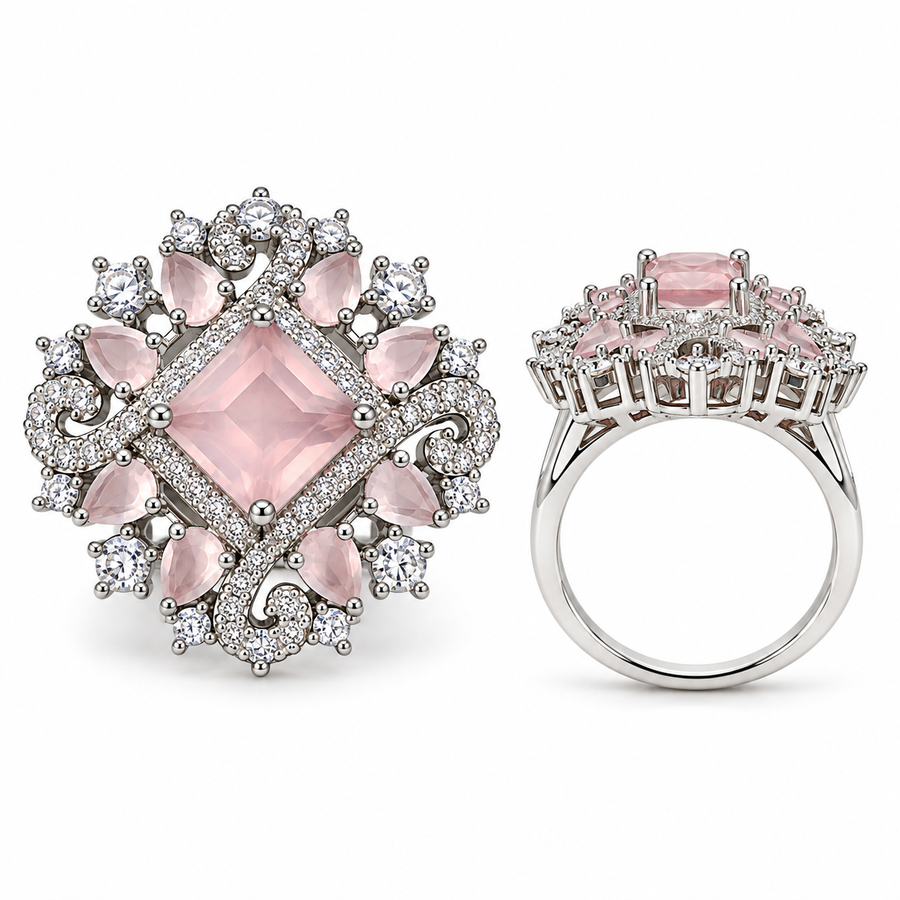 Blush Pink Royal Floral Statement Ring