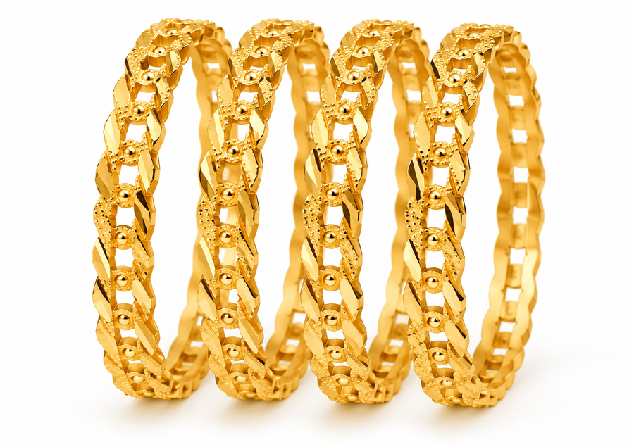 Royal Geometric Gold-Tone Bangle Set – Set of 4