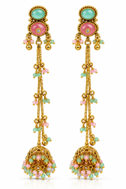 Pastel Pearl Cascade Long Jhumka Earrings