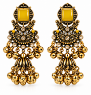 Royal Antique Jhumka Earrings with Statement Stone & Golden Ghungroo