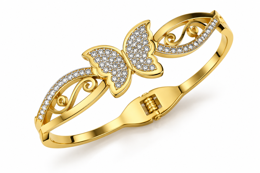 Golden Butterfly Cuff Bracelet with Crystal Accents