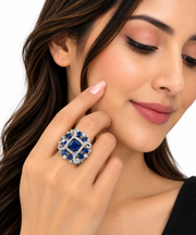 Royal Sapphire Blue Floral Statement Ring