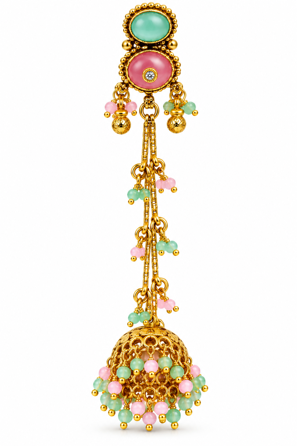 Pastel Pearl Cascade Long Jhumka Earrings