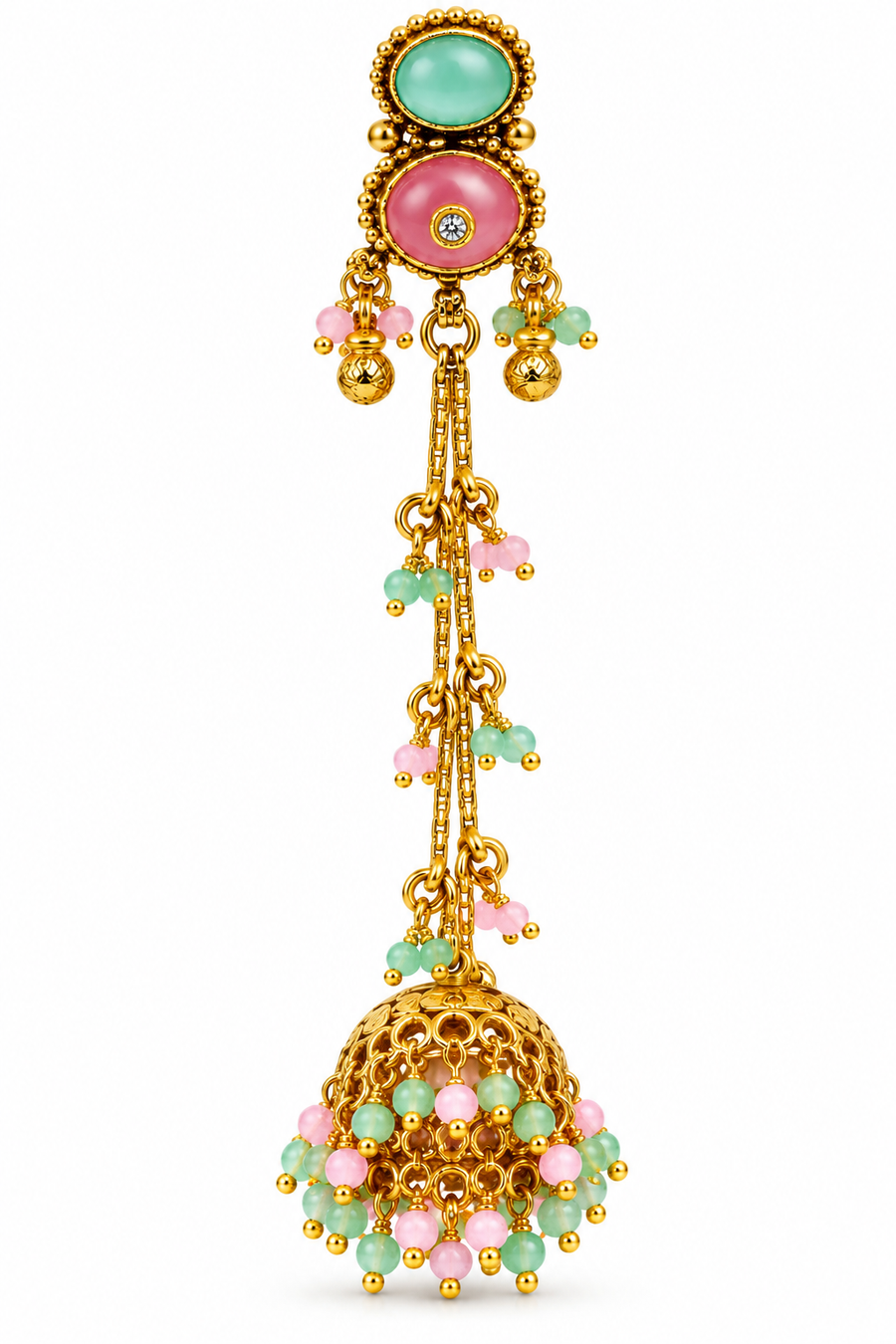Pastel Pearl Cascade Long Jhumka Earrings