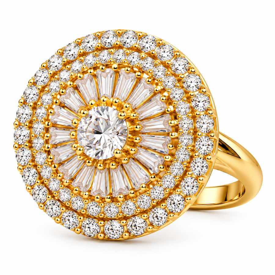 Golden Radiance Halo Statement Ring