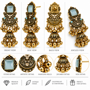Royal Antique Jhumka Earrings with Statement Stone & Golden Ghungroo