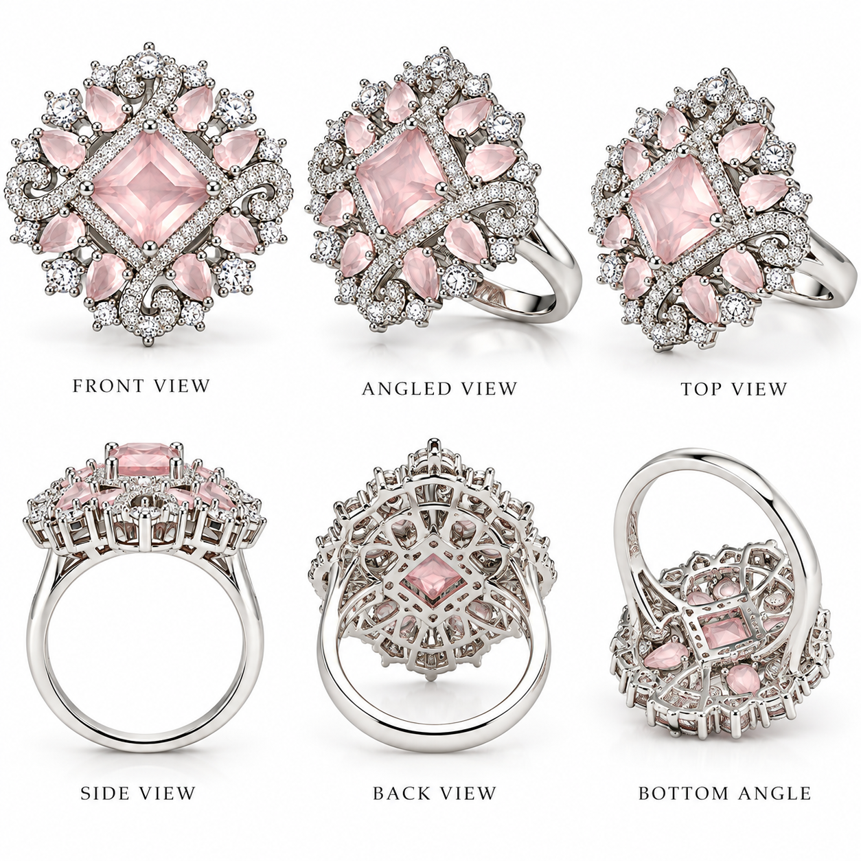 Blush Pink Royal Floral Statement Ring