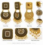 Antique Gold Pearl Tassel Chandbali Earrings
