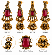 Antique Gold Emerald & Ruby Jhumka Earrings