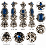 Royal Blue Oxidized Silver Jhumka Earrings