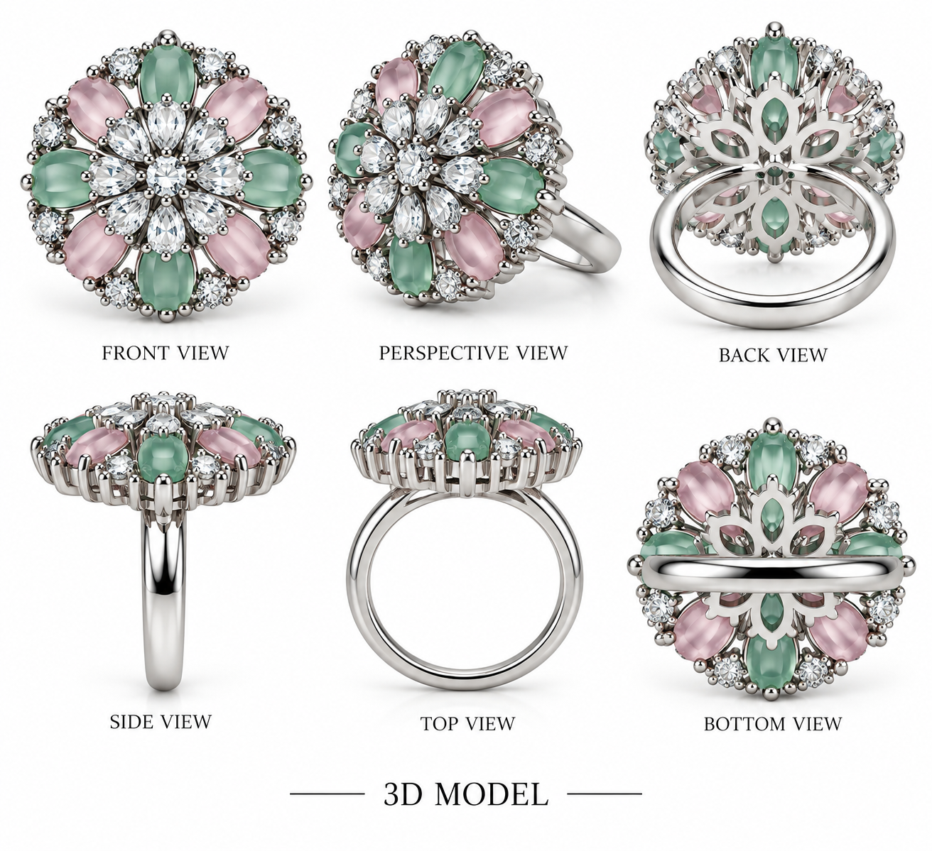 Pastel Bloom Silver Statement Ring