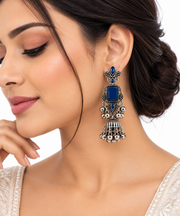 Royal Blue Oxidized Silver Jhumka Earrings