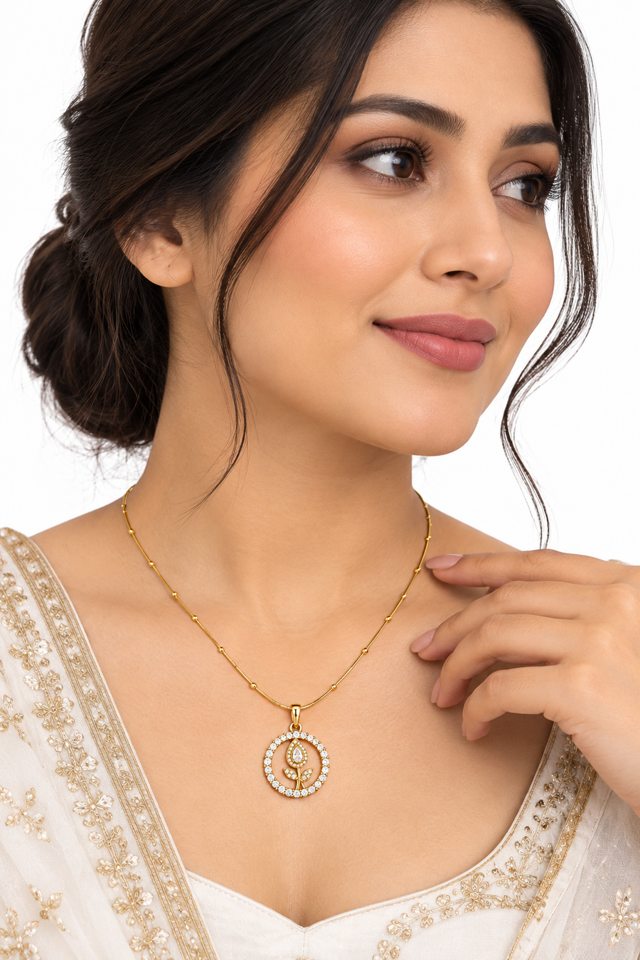 Crystal Rose Pendant Necklace – Gold Tone