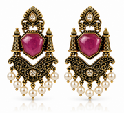 Antique Gold Yellow Stone Jhumka Earrings with Ghungroo Drops