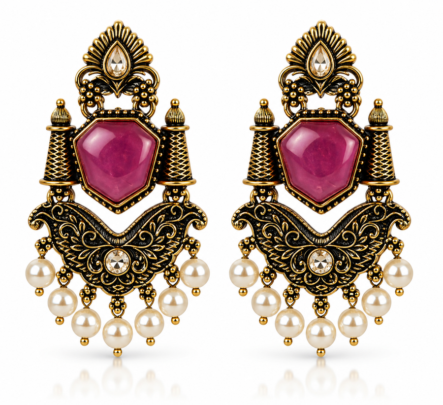 Antique Gold Yellow Stone Jhumka Earrings with Ghungroo Drops