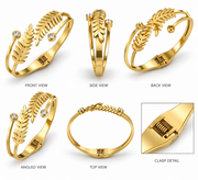 Golden Leaf Cuff Bracelet with Crystal Accents