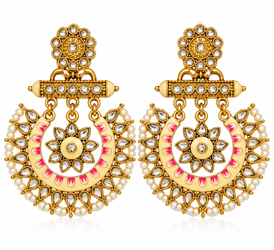 Royal Gulabi Kundan Chandbali Earrings