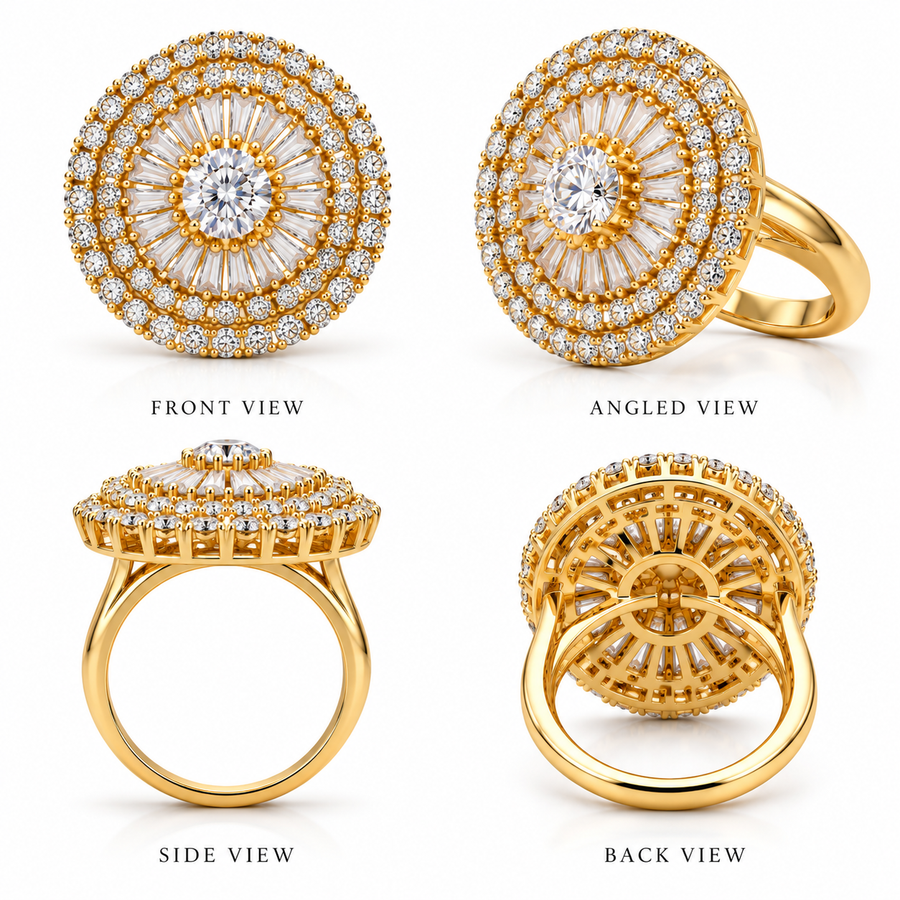 Golden Radiance Halo Statement Ring