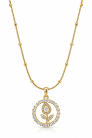 Crystal Rose Pendant Necklace – Gold Tone