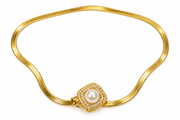 Gold Pearl Square Pendant Necklace