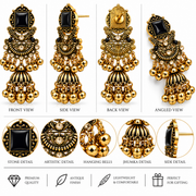 Royal Antique Jhumka Earrings with Statement Stone & Golden Ghungroo