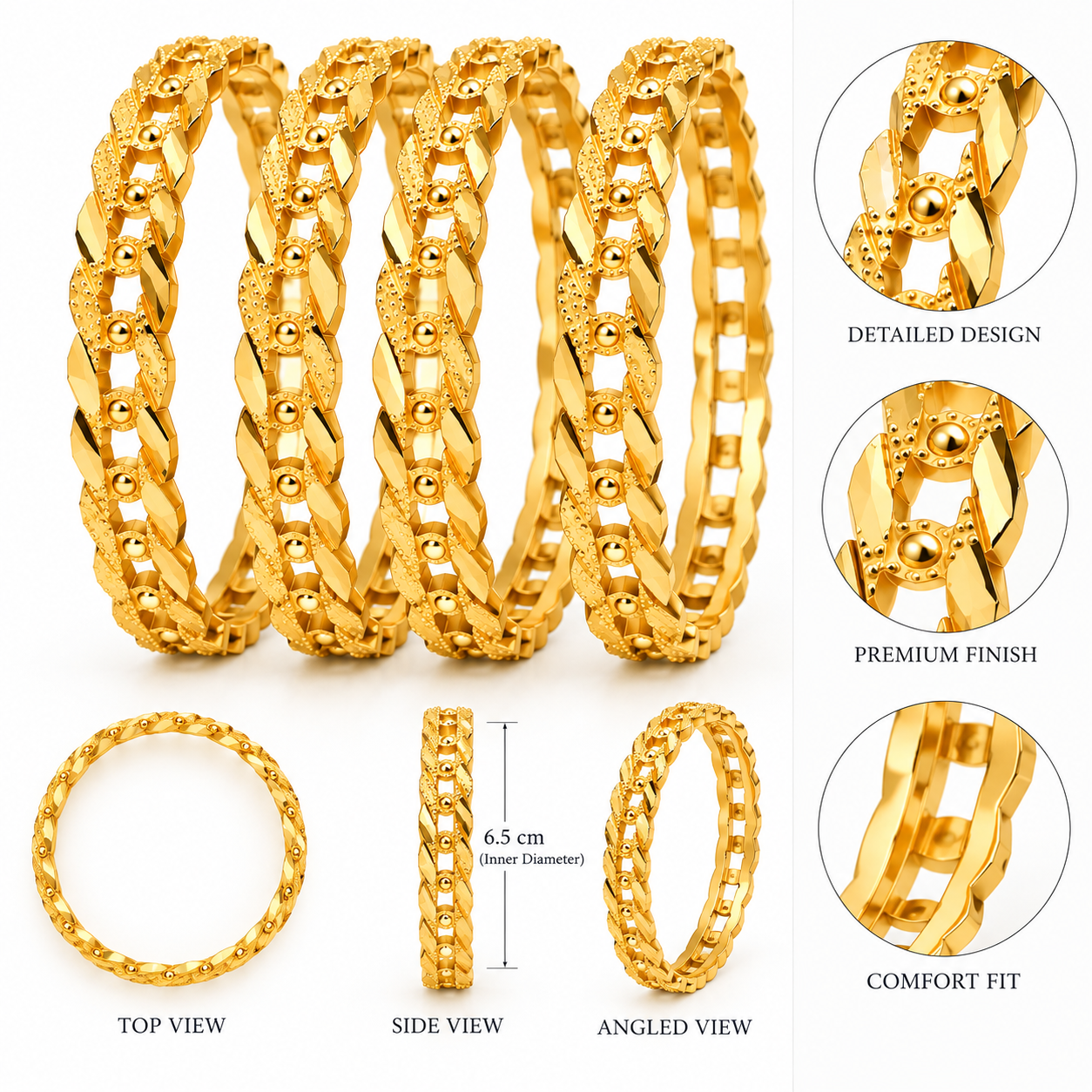 Royal Geometric Gold-Tone Bangle Set – Set of 4