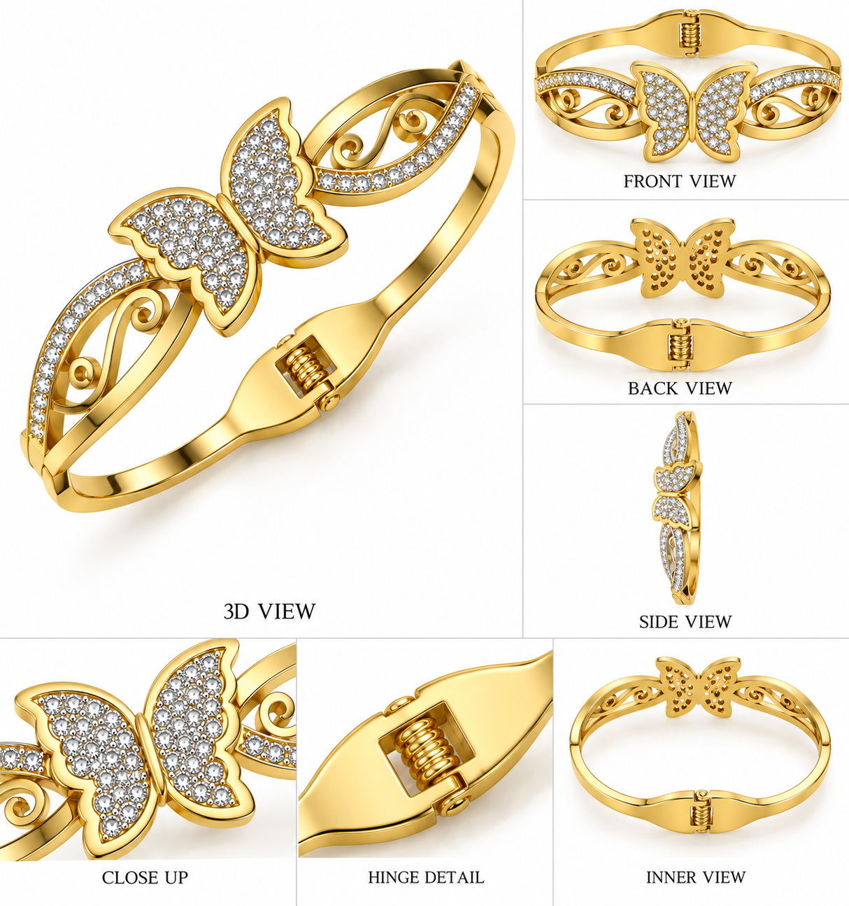 Golden Butterfly Cuff Bracelet with Crystal Accents
