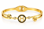 Gold-Tone H Motif Bangle Bracelet with Black Enamel & Crystal Accents