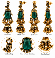 Antique Gold Emerald & Ruby Jhumka Earrings