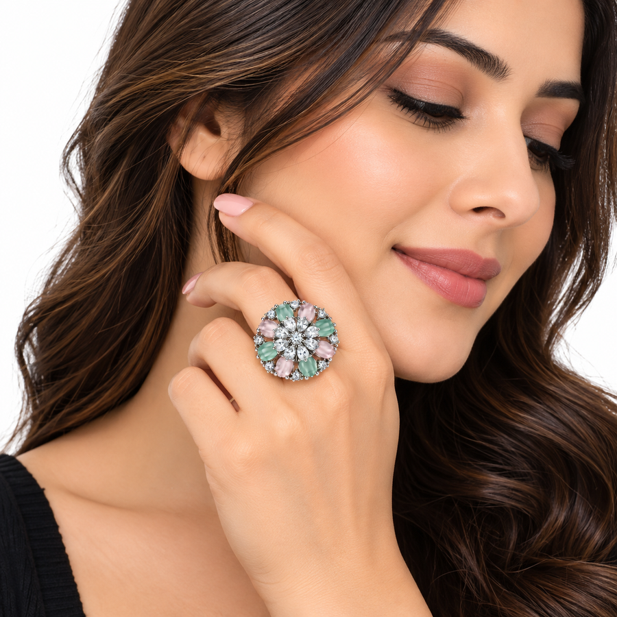 Pastel Bloom Silver Statement Ring