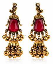 Antique Gold Emerald & Ruby Jhumka Earrings